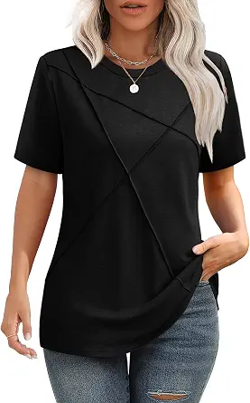 XIEERDUO Womens Summer Tops 2026 Pleated Round Neck Short Sleeve Shirts Business Casual