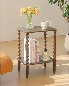 Fultyle Side Table, Small End Table with Storage Shelf, 2-Tier Small Coffee Tables Living Room for Bedroom, Narrow Spaces (Rustic Brown)