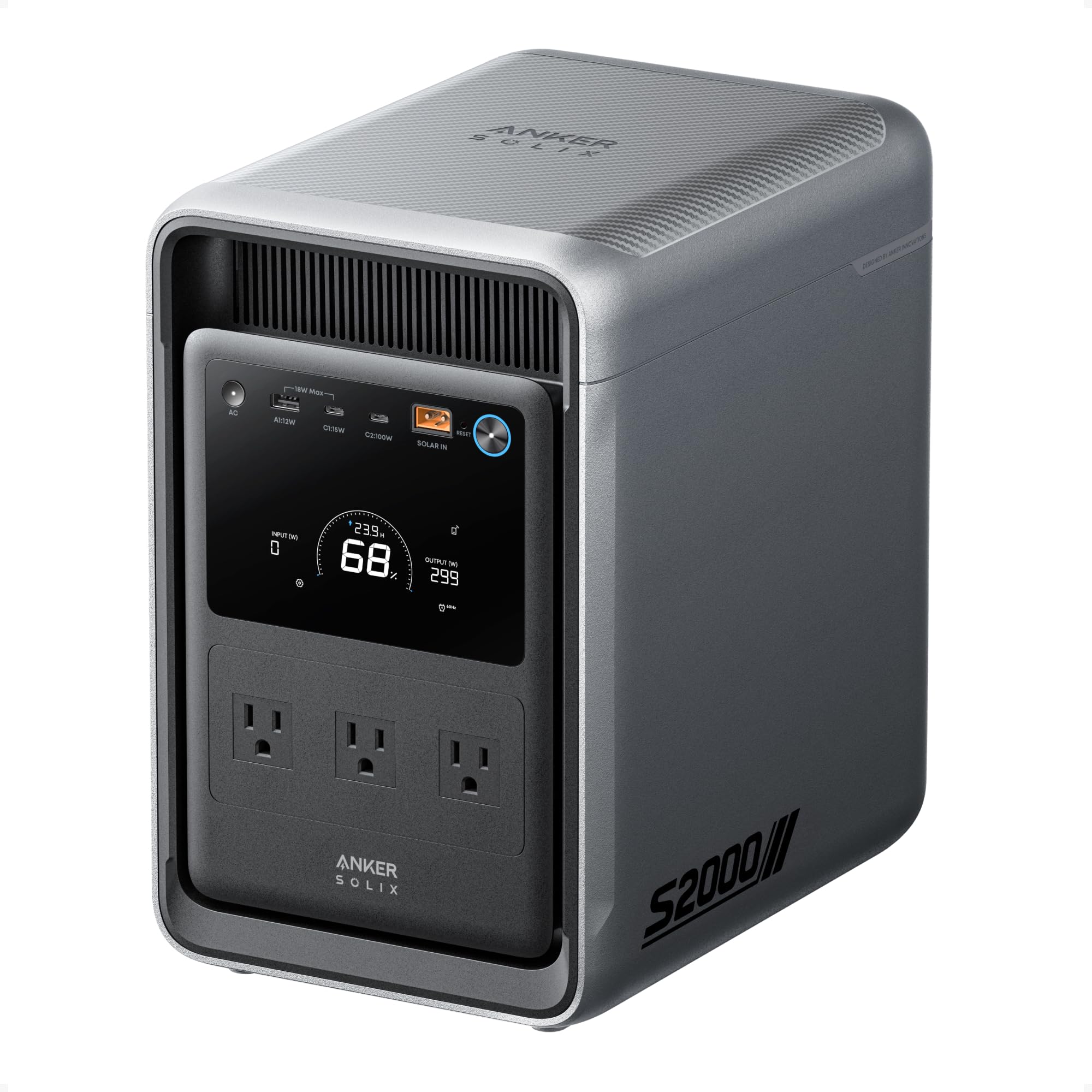 Anker SOLIX S2000 Portable Power Station, 1500W Solar Generator for Home Use, Up to 35-Hr Fridge Backup, 2,010Wh LFP Battery for Emergencies, Power Outages, Camping (Solar Panel Optional)