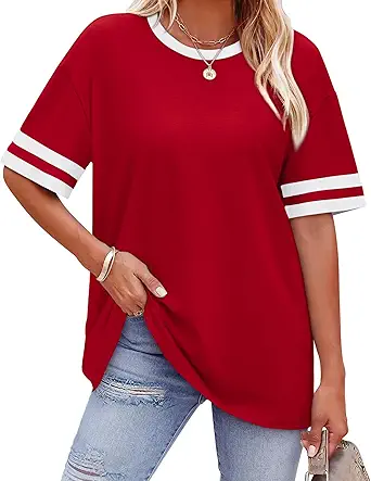 WIHOLL Womens T Shirts Loose Fit Short Sleeve Tees Crew Neck Color Block Summer Tops 2026 Fashion