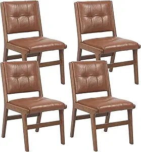 KCC Modern PU Leather Dining Chairs Set of 4, Upholstered Kitchen Chairs with Solid Wood Legs and Comfortable Seat for Dining Room Lounge Bedroom(Brown)