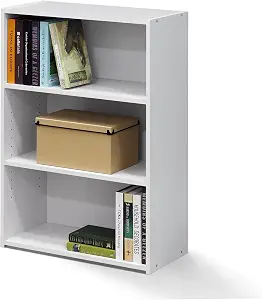 Furinno WRIGHT Book Shelf, 3-Tier Modern Bookshelf, Bookcase with Closed Back, 11.6" x 24.5" x 35.3", for Living Room, Bedroom, Home Office, Soft White