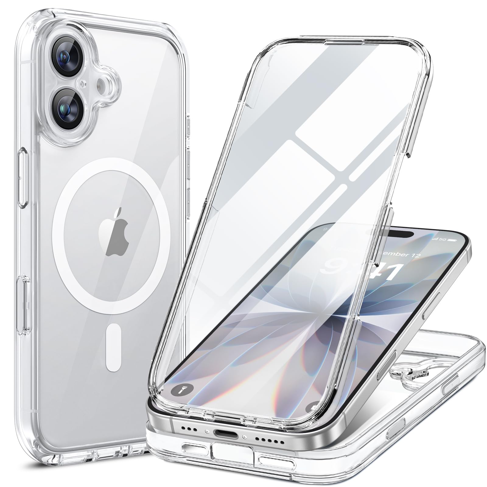 Miracase for iPhone 17 Case 6.3'', Full-Body Military Grade Drop Protection Outdoor Phone case with Built-in Glass Screen &Camera Control,Easy Installation,Compatible with MagSafe,Clear