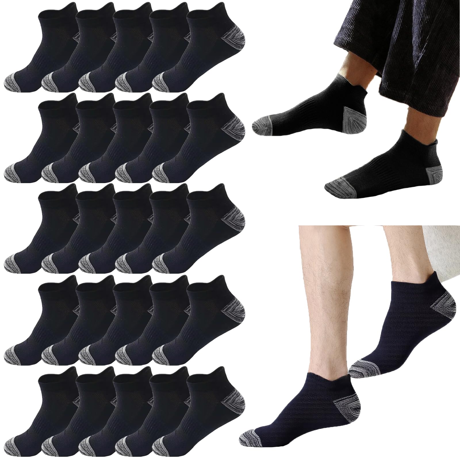 10-20 Pairs Athletic Ankle Socks for Men Breathable Low Cut Running Socks Cushioned Moisture Wicking for Sport Traveling