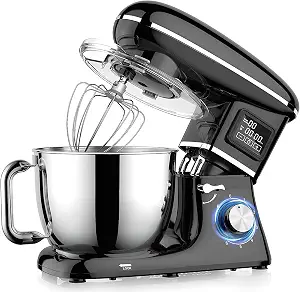 Electric Stand Mixer with LED Display & Timer 6.5QT Bowl Stainless Steel, 1350W 6-Speeds Kitchen Stand Up Mixer for Baking Cakes Cookie Bread Salad Food with Egg Whisk, Dough Hook, Beater