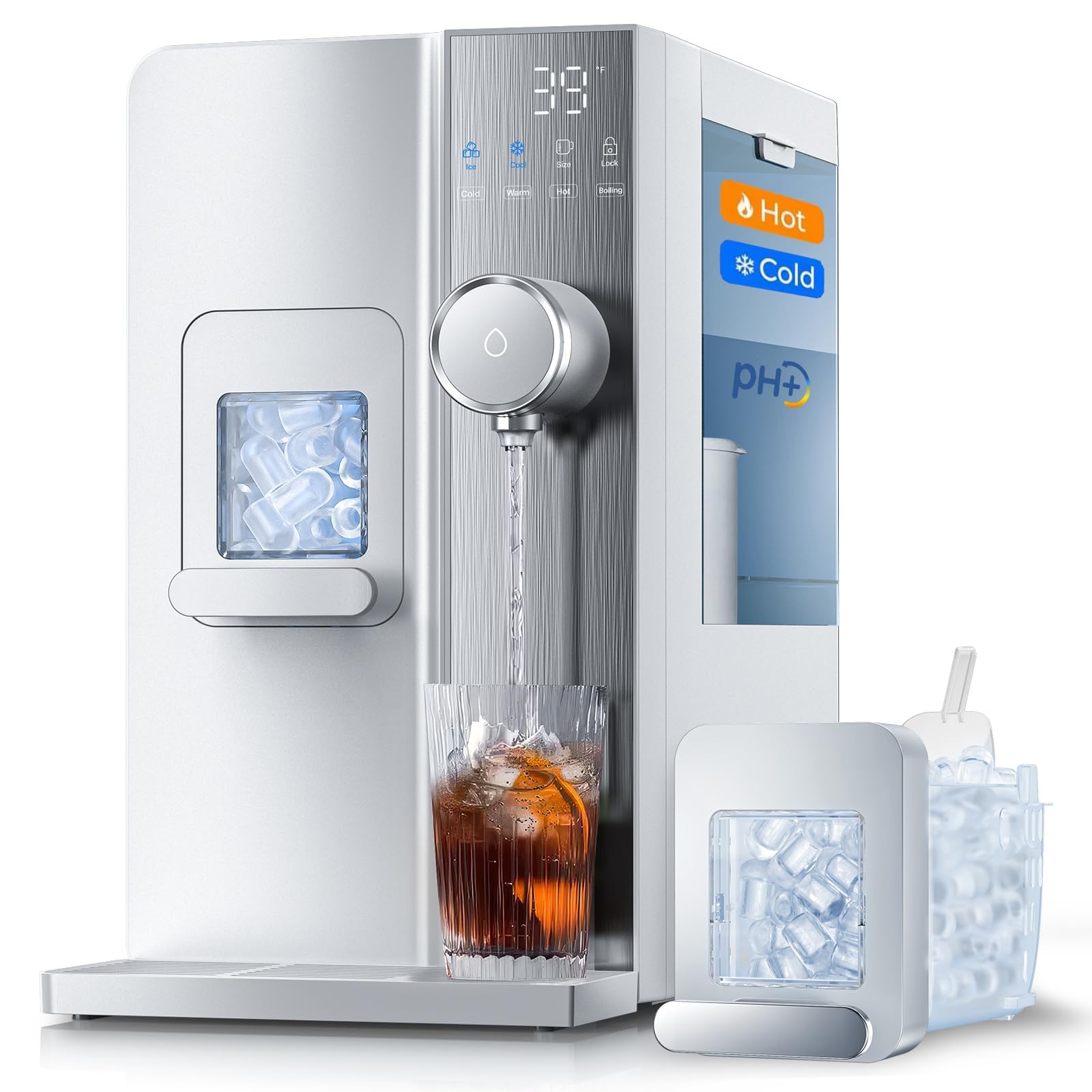 3-in-1 Countertop Water Bar with Ice Maker, Hot & Cold Water Dispenser, 7-Stage Filter, 7 Temp Settings, 5 Volume Options, No Installation, Portable Water Station for Kitchen, Office, RV
