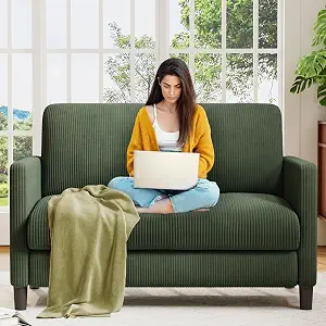 Welzona Loveseat Sofa, 51" Love Seat, Comfy Corduroy Small Loveseat for Small Spaces, Tool-Free Setup Couch for Bedroom, All-Wood Couches for Living Room, Green
