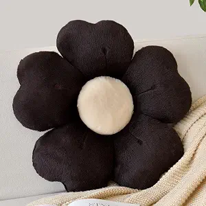 Flower Shaped Pillow, Cute Decorative Throw Pillows with Soft Rabbit Fur for Couch Bed Chair Floor, Christmas Pillow Seating Cushions with Room Décor for Bedroom Living Room(14.9 Inches, Brown)