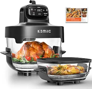Kismile 5-in-1 Glass Air Fryer, Upgraded Portable Air Fryer with Dual Glass Bowls, 4.7QT & 2.6QT Containers & Lids, Adjustable Temp & Time, Freezer & Dishwasher Safe, Bake, Air Fry, Keep Warm & Crisp