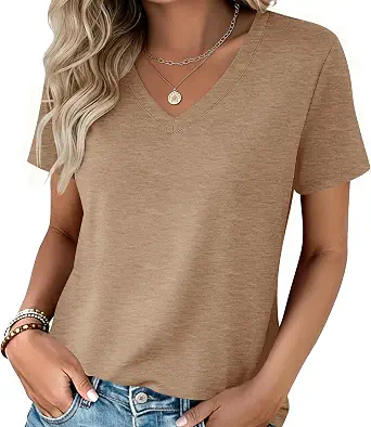 Zeagoo Womens Tops Summer Casual Short Sleeve Tshirts Business Basic Spring V-Neck Shirts Outfits S-3XL