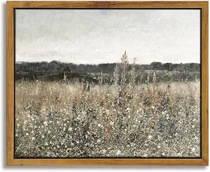 InSimSea Framed Canvas Wall Art Vintage Decor, Bathroom Art Classical Wildflower Painting, Country Landscape Decor for Living Room Bedroom, 8"x10"