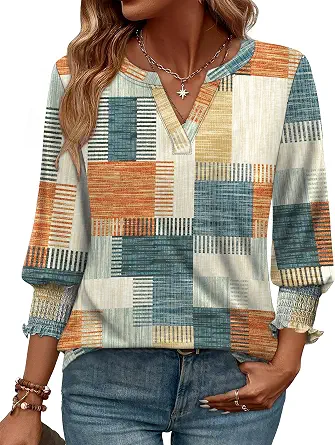 WIHOLL 3/4 Length Sleeve Womens Tops Summer Shirts Spring Vacation Outfits Dressy Casual Trendy Fall S-3XL