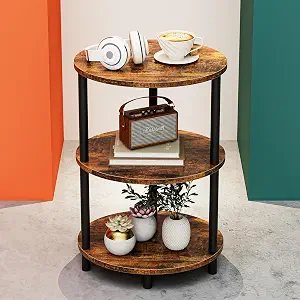 Round Small End Table - 3 Tier Oval Accent Table for Small Spaces, Rustic Wood and Metal Couch Side Table, Nightstand for Bedroom or End Table Living Room, Easy to Assemble, Rustic Brown