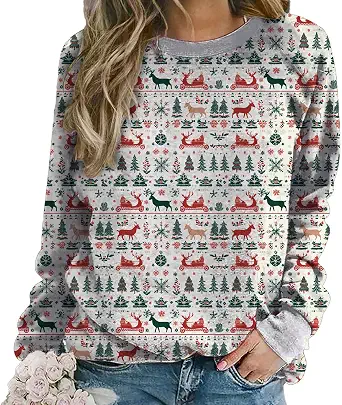 MARSVOVO Fall Crewneck Sweatshirt for Women Dressy Festival Print Pullover Casual Graphic Long Sleeve Shirts Oversized