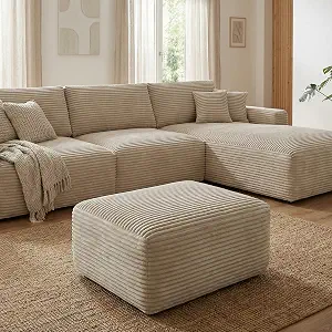 EVLIQUIL Large Ottoman Foot Rest 37" Beige, Sofa Couch Ottomon with Soft Long-Pile Fabric, High Resilience Foam & Spring Support, Ottoman for Living Room Extra Seating