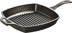Lodge Square Cast Iron Grill Pan 10.5 Inches - Pre-Seasoned Square Skillet - Ridged Burger Grill Pan - Even Heat Distribution - PFAS-Free Non-Toxic Cookware | camping-cooking-utensils