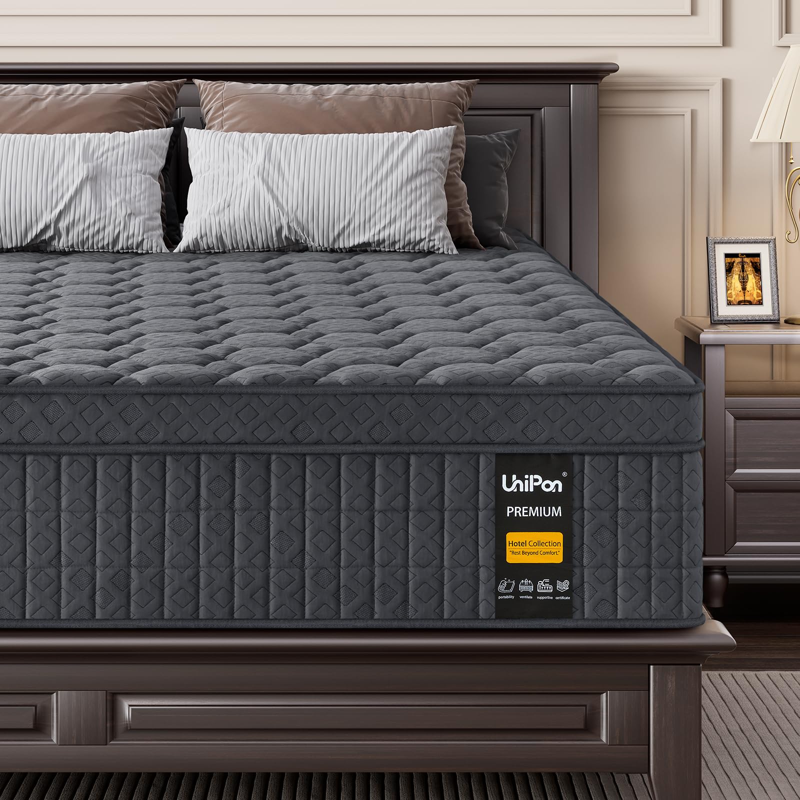 UniPon Extra Firm Queen Mattress 12 inch, Hybrid Mattress with Extra Back and Lumbar Hip Support, Pressure and Back Pain Relief,365 Nights Trial
