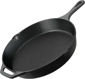 Utopia Kitchen Premium Cast Iron Skillets 12 Inch, Chef's Pan, PFAS-Free, Pre-Seasoned Frying Pan, Stovetop, Oven, Campfire and Grill Large Skillet, Even Heat Distribution Cast Iron Pan - Black