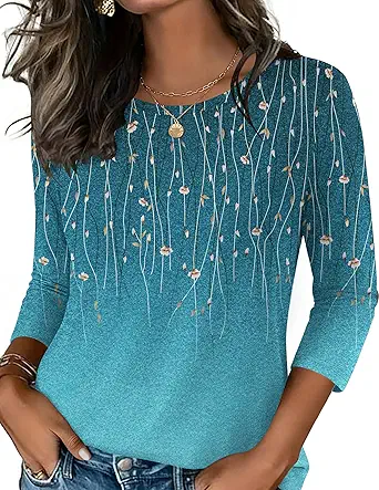 Zeagoo Women's Casual 3/4 Sleeve T-Shirts Round Neck Cute Tunic Tops Basic Tees Blouses Business Work Tee Top
