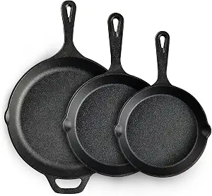 EWFEN Cast Iron Skillet 3-Piece Set, Heavy-Duty Professional Restaurant Chef Quality Pre-Seasoned Pan Cookware Set, 6", 8", 10" Pans For Frying, Saute, Cooking, Use Indoor/Outdoor, Oven, Grill
