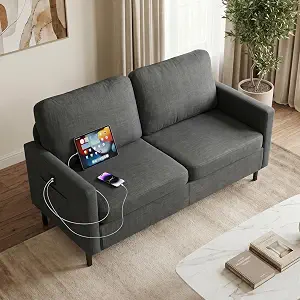 STHOUYN 56" W Fabric Loveseat Sofa with 2 USB, Small Couches for Living Room, Bedroom, Office, Easy Assembly & Comfy Cushion, Dark Grey