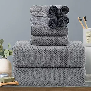 8-Piece Gray Bath Towels Set,2 Oversized Large Bath Towels Sheet,2 Hand Towels and 4 Washcloths - 600 GSM Soft Luxury Towel Set,Highly Absorbent Quick Dry Towel Collection for Bathroom,Hotel and Spa
