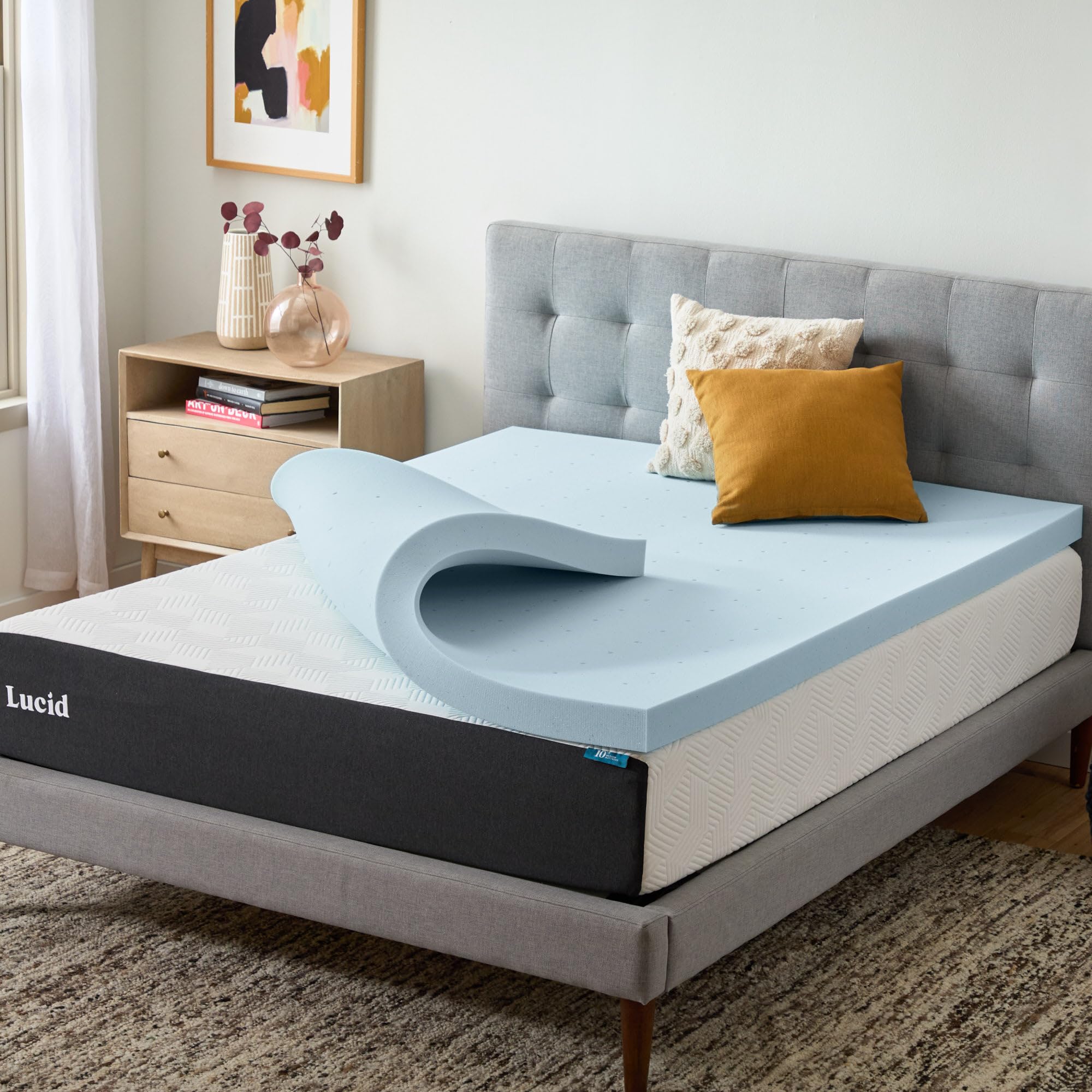 Lucid 3 Inch Memory Foam Mattress Topper, Twin XL Size – Cooling Gel Bed Topper – Preassure-Relieving Deep Plush Feel – Ventilated Breathable Design – CertiPur Certified - Dorm Room Essentials