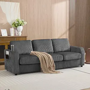 87.4" Oversized 3 Seater Couch, Upholstered Sofa for Living Room,Modern Deep Seat Comfy Love Seat Couch with Cup Holders,Corduroy Loveseat Sofa (Grey)
