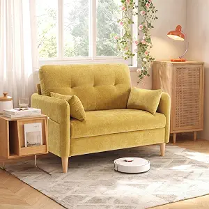 Urhanherry 47" Small Sofa Couch for Bedroom, Soft Chenille loveseat Mini Couch with Throw Pillow and Removable Cushion Cover for Small Spaces, Living Room, Apartment, Dorm, Office(Yellow)