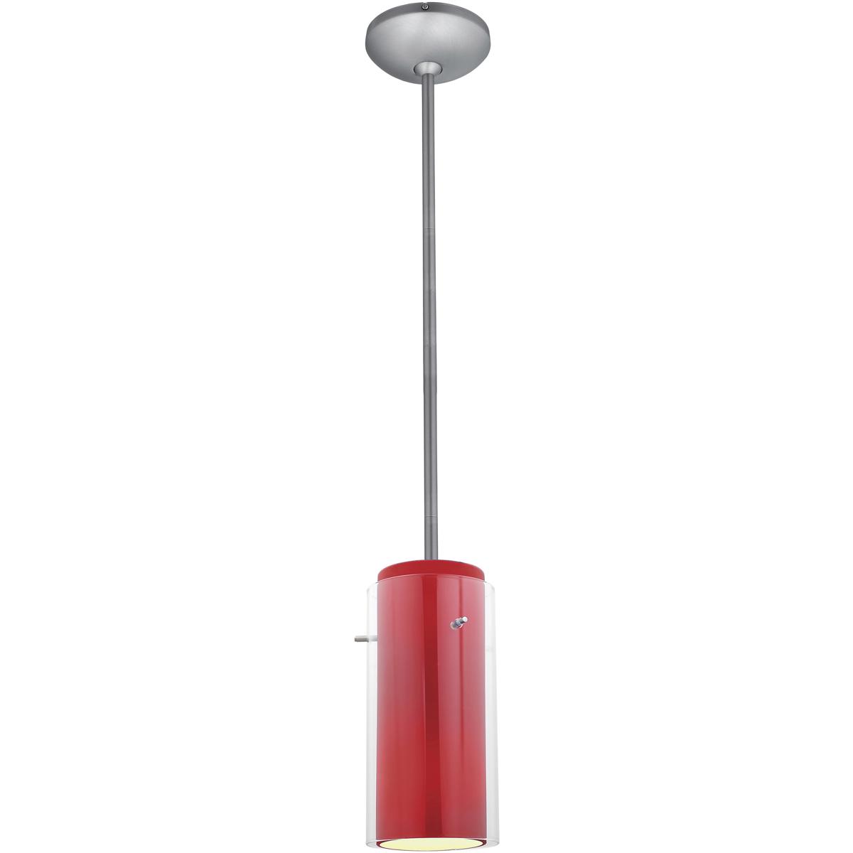 Access 28033-1R-BS/CLRD Glassn Glass Cylinder 1 Light 4.75 inch Brushed Steel Pendant Ceiling Light in Clear and Red