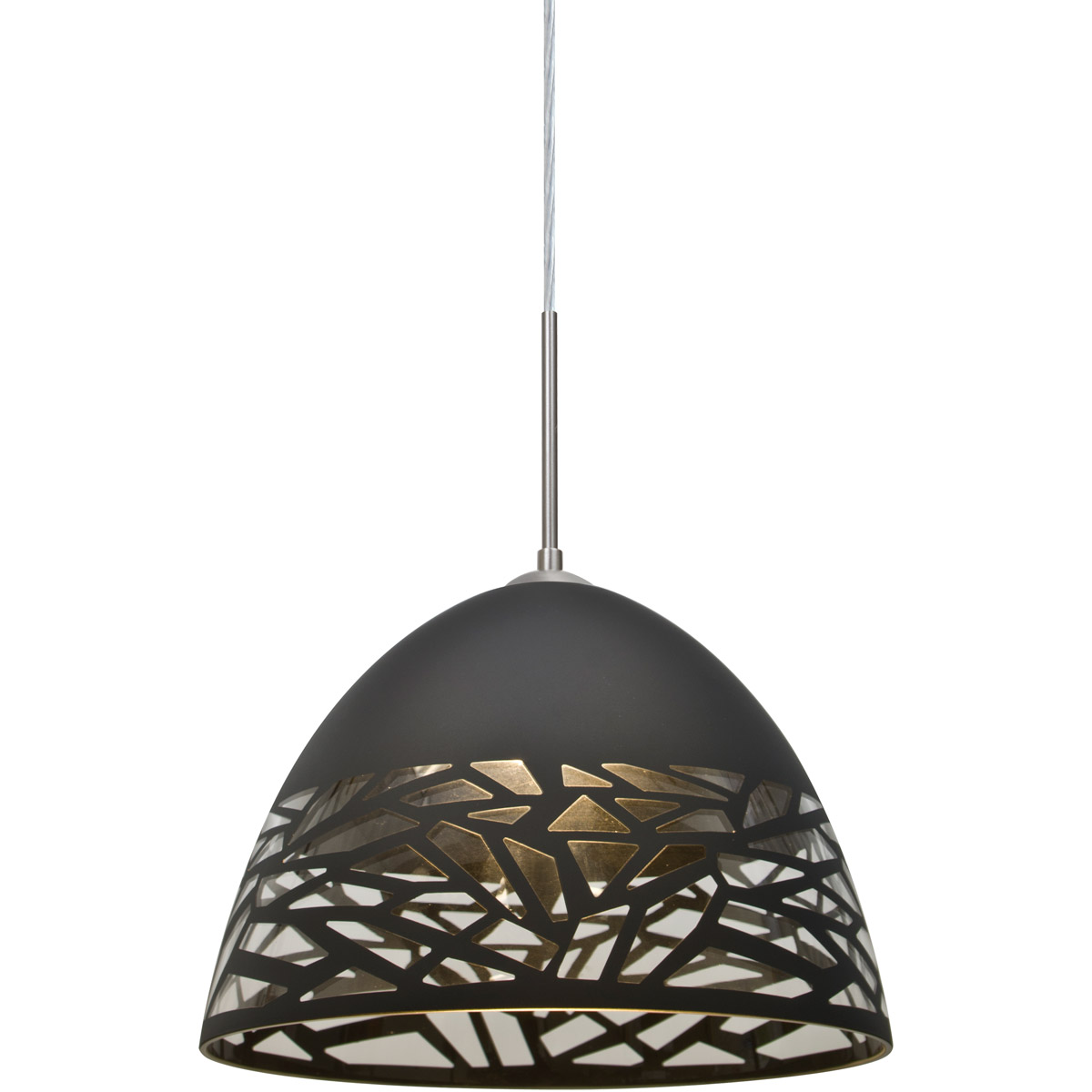 Besa Lighting 1JT-KIEVBK-SN Kiev 1 Light Satin Nickel Cord Pendant Ceiling Light in Incandescent, Black Glass