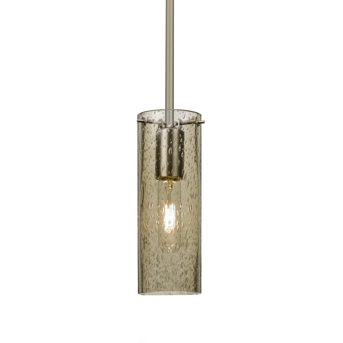 Besa Lighting 1TT-JUNI10LT-SN Juni 10 1 Light Satin Nickel Stem Pendant Ceiling Light in Latte Bubble Glass