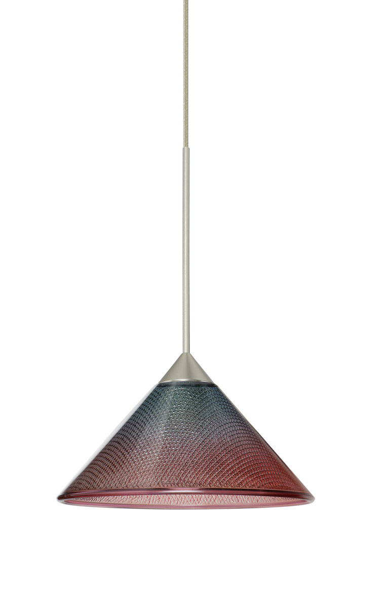 Besa Lighting 1XT-117691-SN Kona 1 Light Satin Nickel Pendant Ceiling Light in Bi-color Glass, Halogen