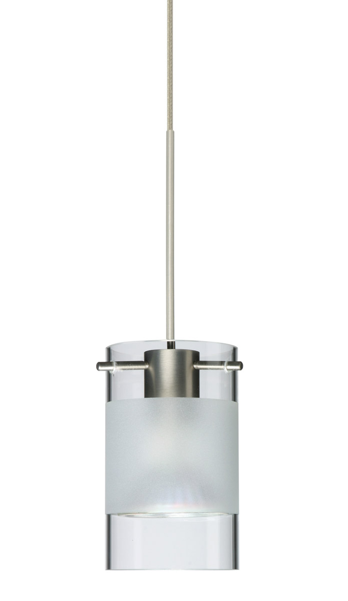 Besa Lighting 1XT-6524EC-LED-SN Scope LED Satin Nickel Pendant Ceiling Light in Clear with Frost Glass