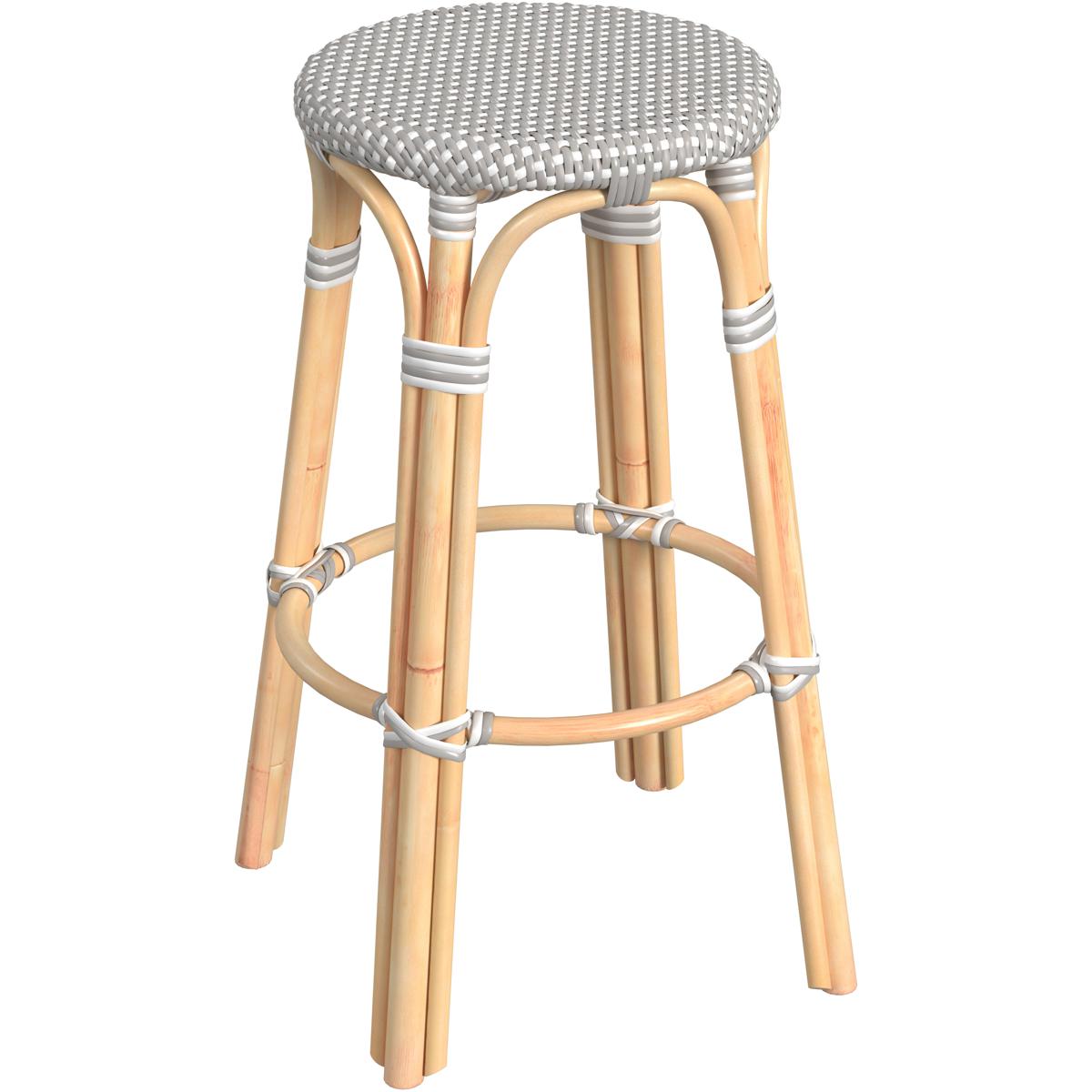 Butler 9370266 Tobias Round Rattan 30" Bar Stool in Gray and White Dot