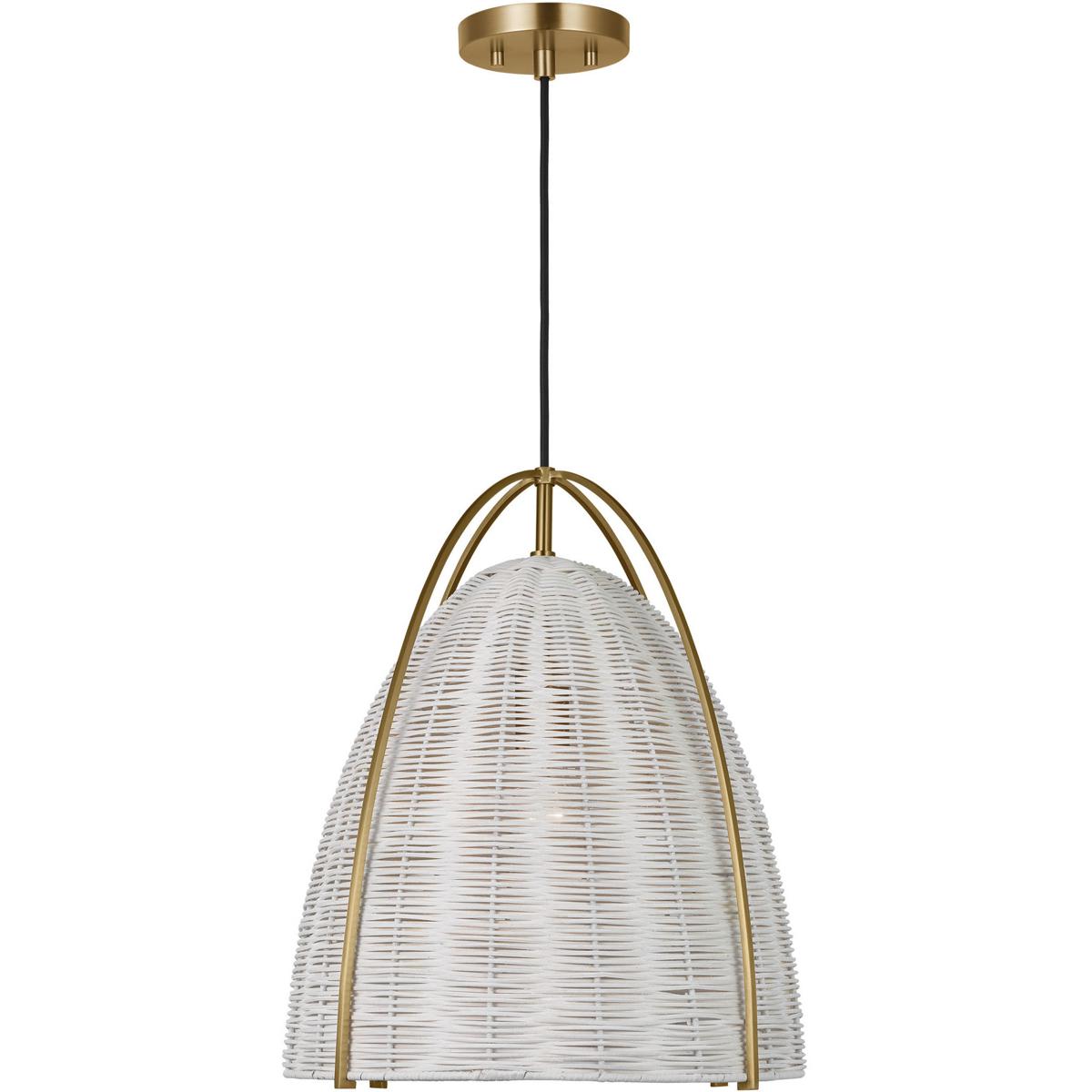 Visual Comfort Studio Collection GLP1071SB-CLW Sean Lavin Norman 1 Light 15.5 inch Satin Brass with Chalk Wicker Pendant Ceiling Light