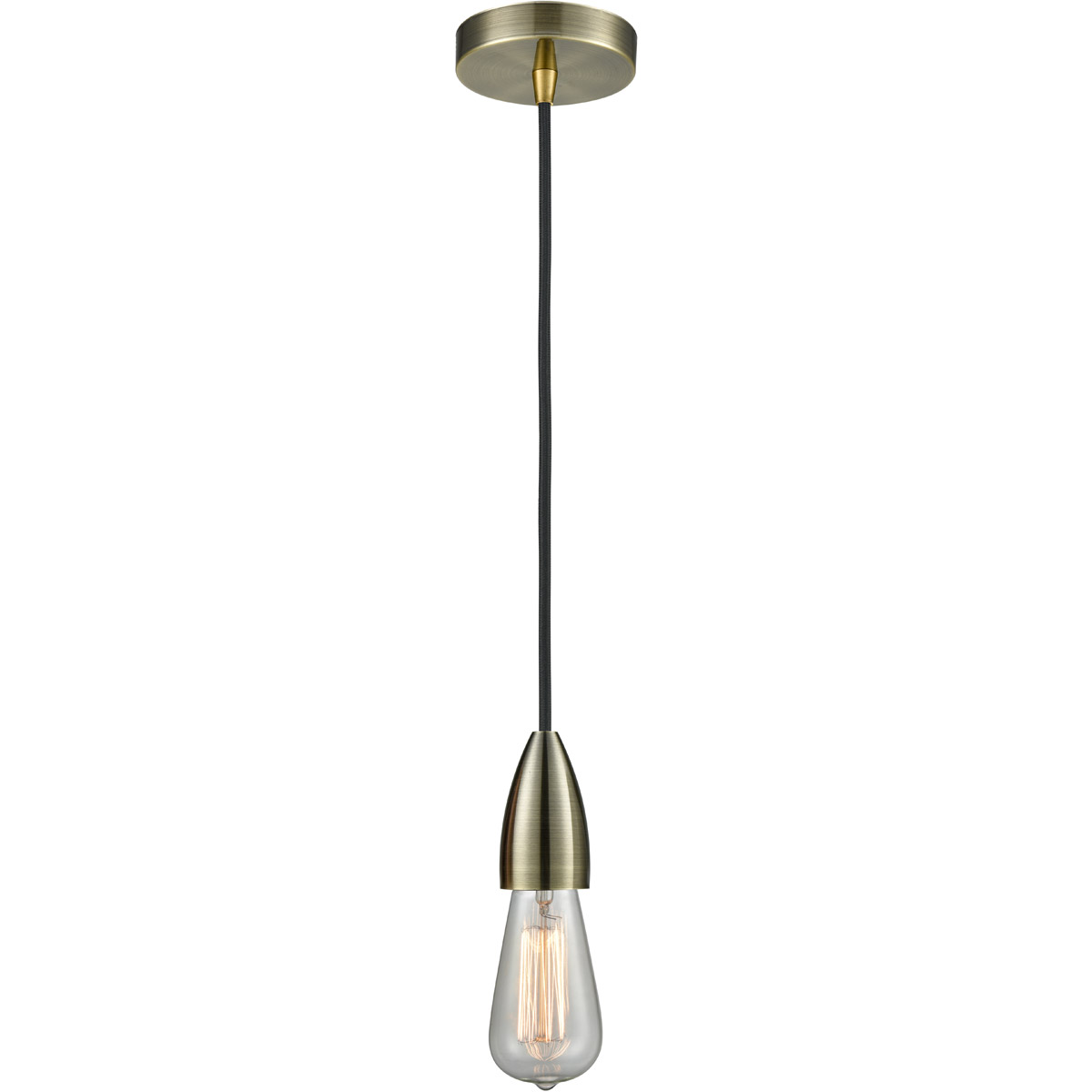 Innovations Lighting 100AB-10BK-4AB Fairchild Bare Bulb 1 Light 2 inch Antique Brass Mini Pendant Ceiling Light in Black, Fairchild