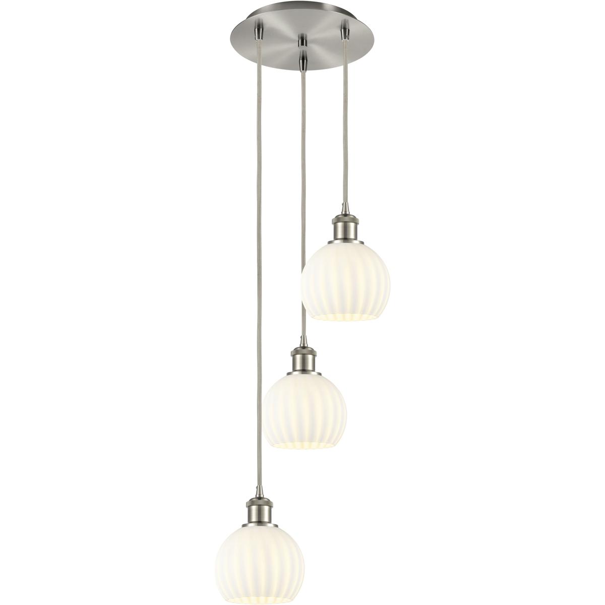 Innovations Lighting 113B-3P-SN-G1217-6WV Ballston White Venetian 3 Light 12.5 inch Brushed Satin Nickel Cord Hung Multi Pendant Ceiling Light
