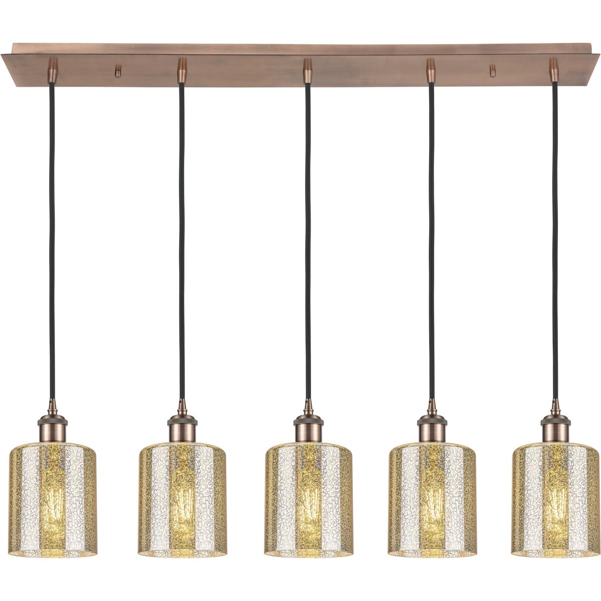 Innovations Lighting 125B-5P-AC-G116 Ballston Cobbleskill 5 Light 36.5 inch Antique Copper Linear Pendant Ceiling Light