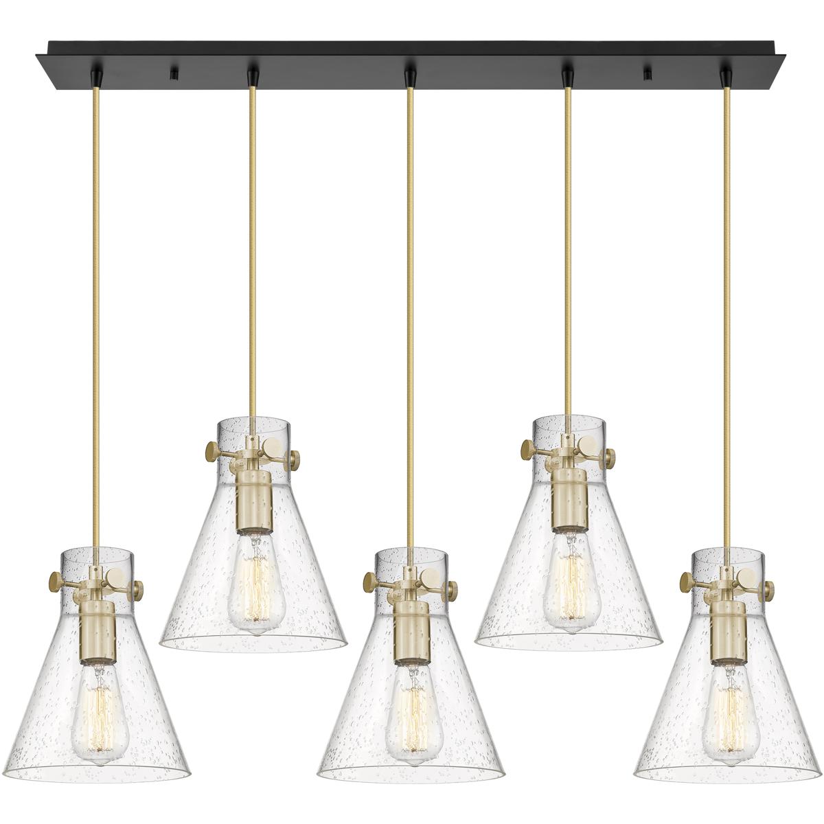 Innovations Lighting 125-410-1PS-CB-G411-8SDY Newton Cone 5 Light 39.75 inch Champagne Bronze Linear Pendant Ceiling Light in Seedy Glass