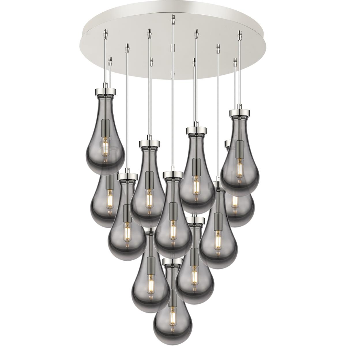 Innovations Lighting 126-451-1P-PN-G451-5SM Owego 12 Light 24.38 inch Polished Nickel Multi Pendant Ceiling Light in Light Smoke Glass
