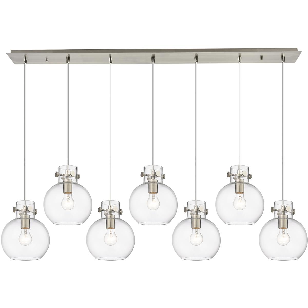 Innovations Lighting 127-410-1PS-SN-G410-8CL Newton Sphere 7 Light 51.75 inch Brushed Satin Nickel Linear Pendant Ceiling Light in Clear Glass