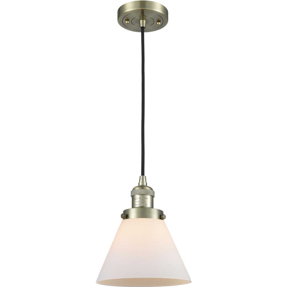 Innovations Lighting 201C-AB-G41-LED Franklin Restoration Cone LED 8 inch Antique Brass Mini Pendant Ceiling Light in Matte White, Franklin Restoratio