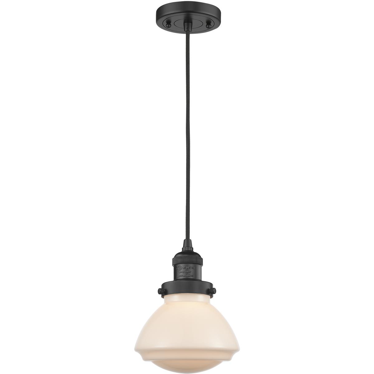 Innovations Lighting 201C-BK-G321-LED Franklin Restoration Olean LED 6.75 inch Matte Black Mini Pendant Ceiling Light in Matte White, Franklin Restora