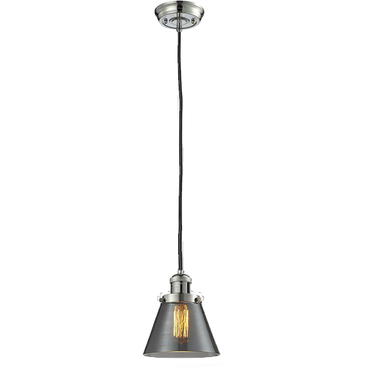 Innovations Lighting 201C-PN-G63 Franklin Restoration Cone 1 Light 6 inch Polished Nickel Mini Pendant Ceiling Light in Bulb Not Included, Light Smoke