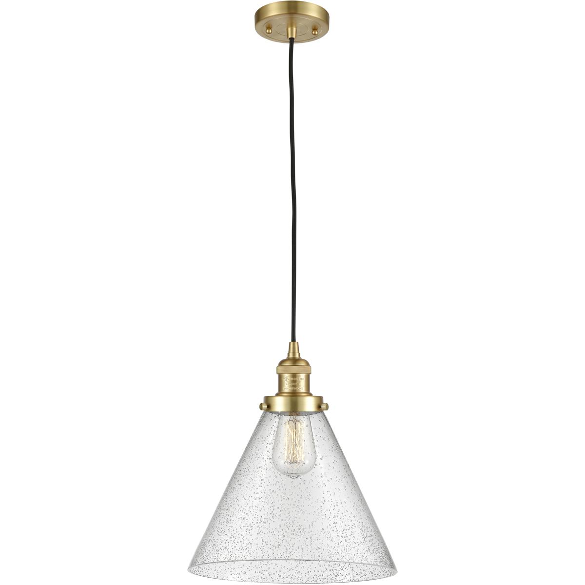 Innovations Lighting 201C-SG-G44-L Franklin Restoration Cone 1 Light 12 inch Satin Gold Mini Pendant Ceiling Light in Incandescent, Seedy, Franklin Re