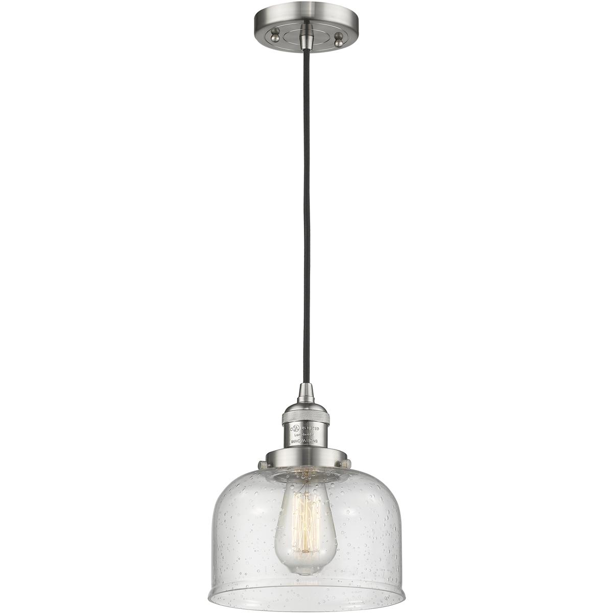 Innovations Lighting 201C-SN-G74-LED Franklin Restoration Bell LED 8 inch Brushed Satin Nickel Mini Pendant Ceiling Light in Seedy, Franklin Restorati