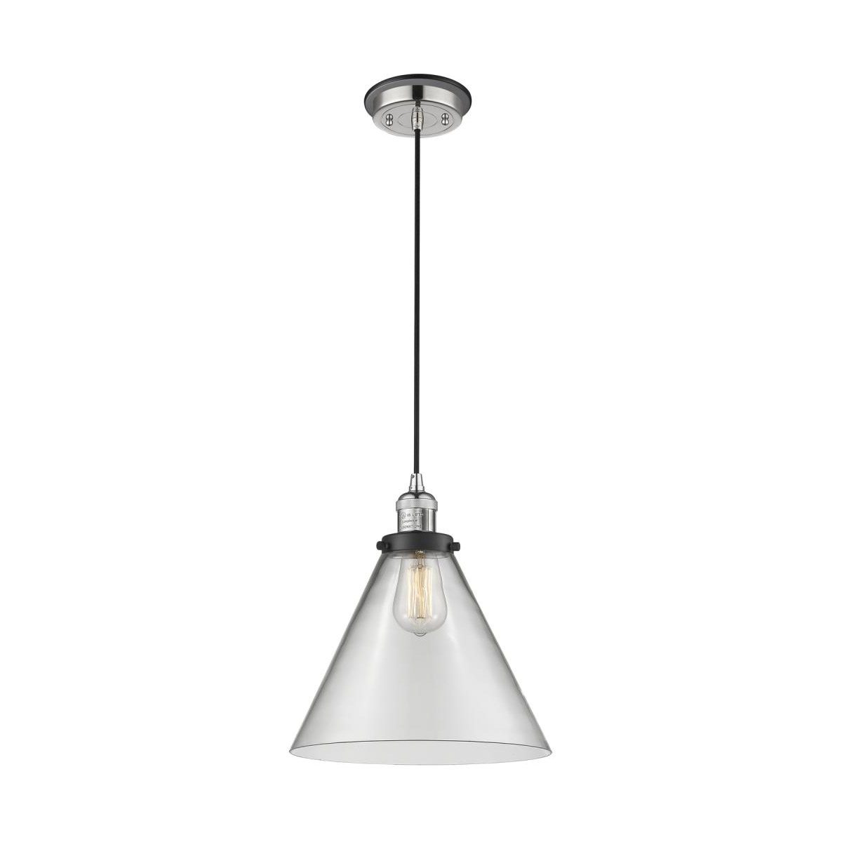 Innovations Lighting 201CBP-PNBK-G42-L Franklin Restoration X-Large Cone 1 Light 12 inch Polished Nickel/Matte Black Mini Pendant Ceiling Light in Cle