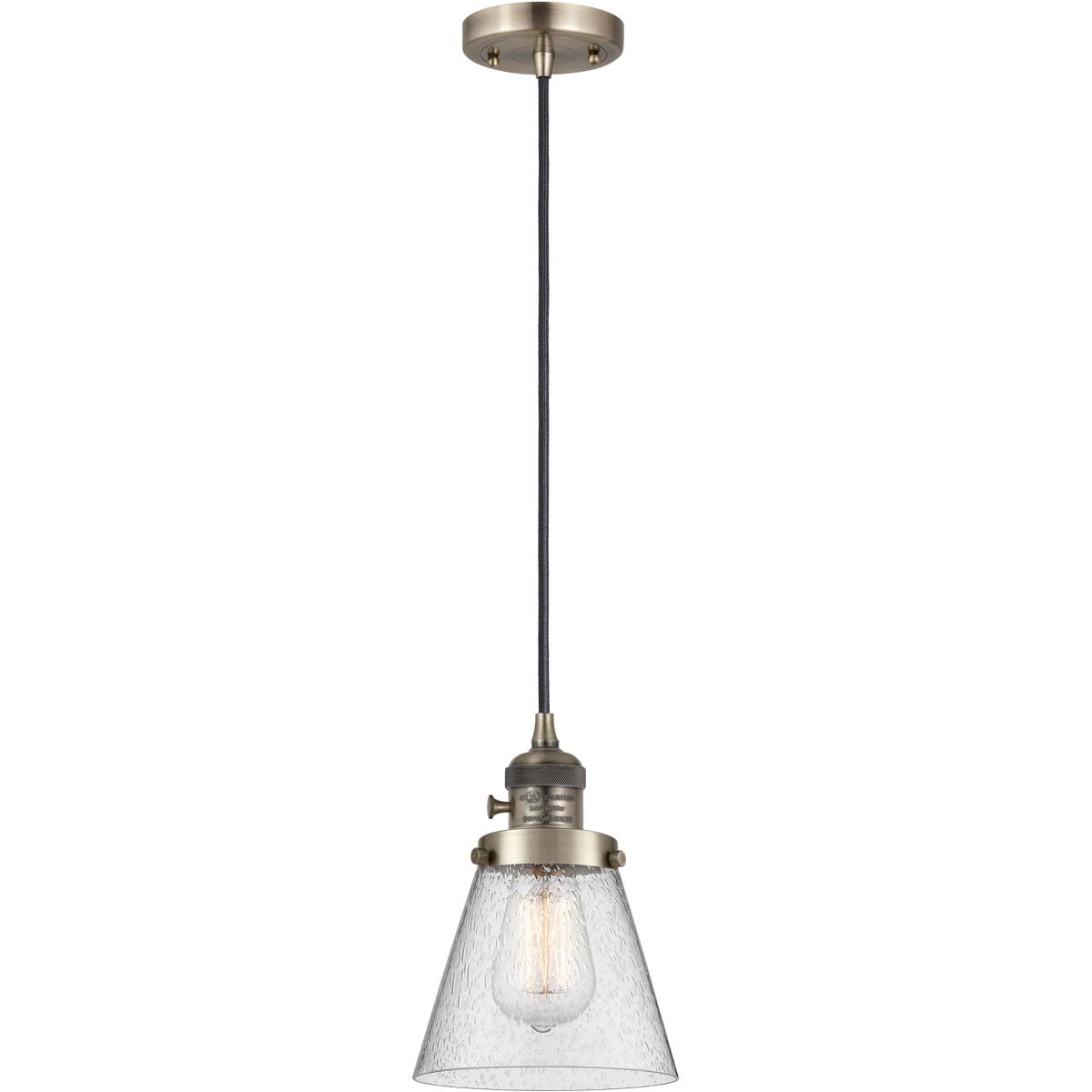 Innovations Lighting 201CSW-AB-G64 Franklin Restoration Cone 1 Light 6 inch Antique Brass Mini Pendant Ceiling Light in Incandescent, Seedy