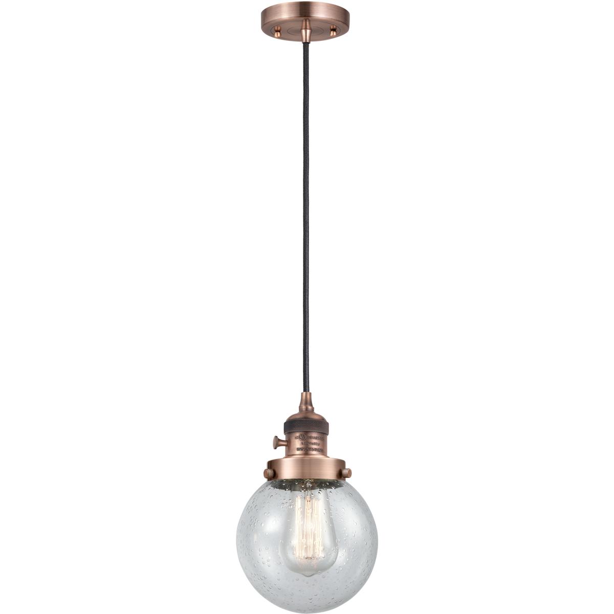 Innovations Lighting 201CSW-AC-G204-6-LED Franklin Restoration Beacon LED 6 inch Antique Copper Mini Pendant Ceiling Light in Seedy